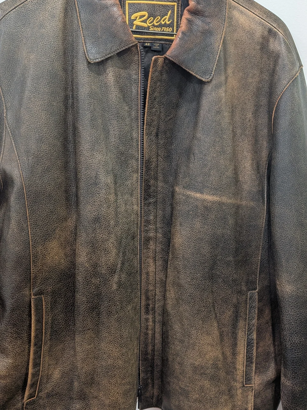 Vintage Reed Brown Leather Mens Retro Streetwear Biker Distressed Jacket Sz 42